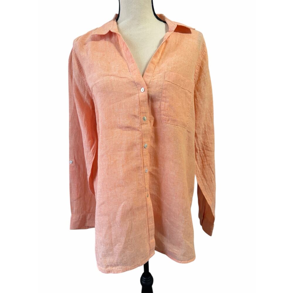 Sigrid Olsen Women's Orange 100% Linen Tunic Top Sz L Beachy Lagenlook Quality